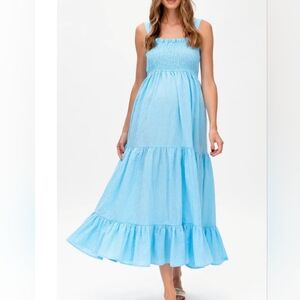 Pietro Brunelli Cotton Linen Seersucker Maxi Elastic Smock Maternity (Or Not) XS